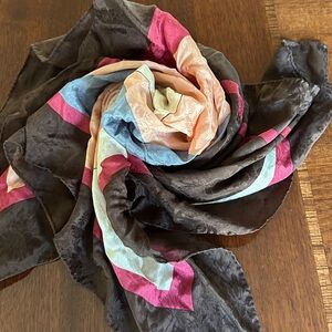 Albert Nipon Pink and Cream Silk Scarf